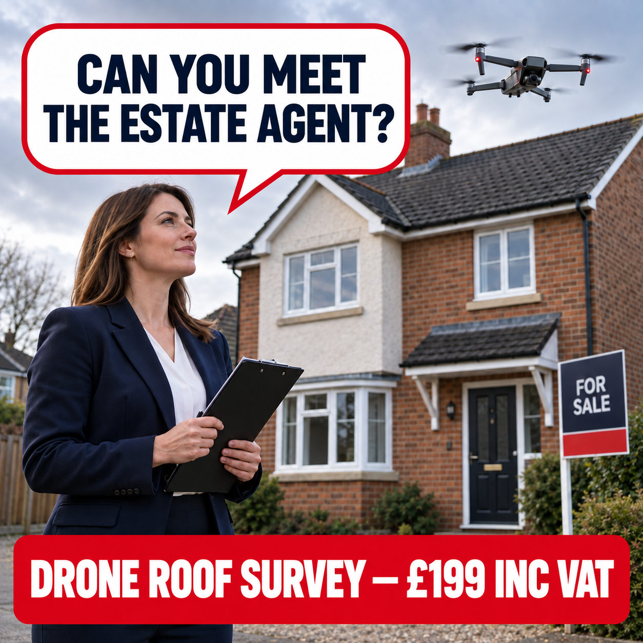 Estate agent meeting for a drone roof survey costing £199 inc VAT