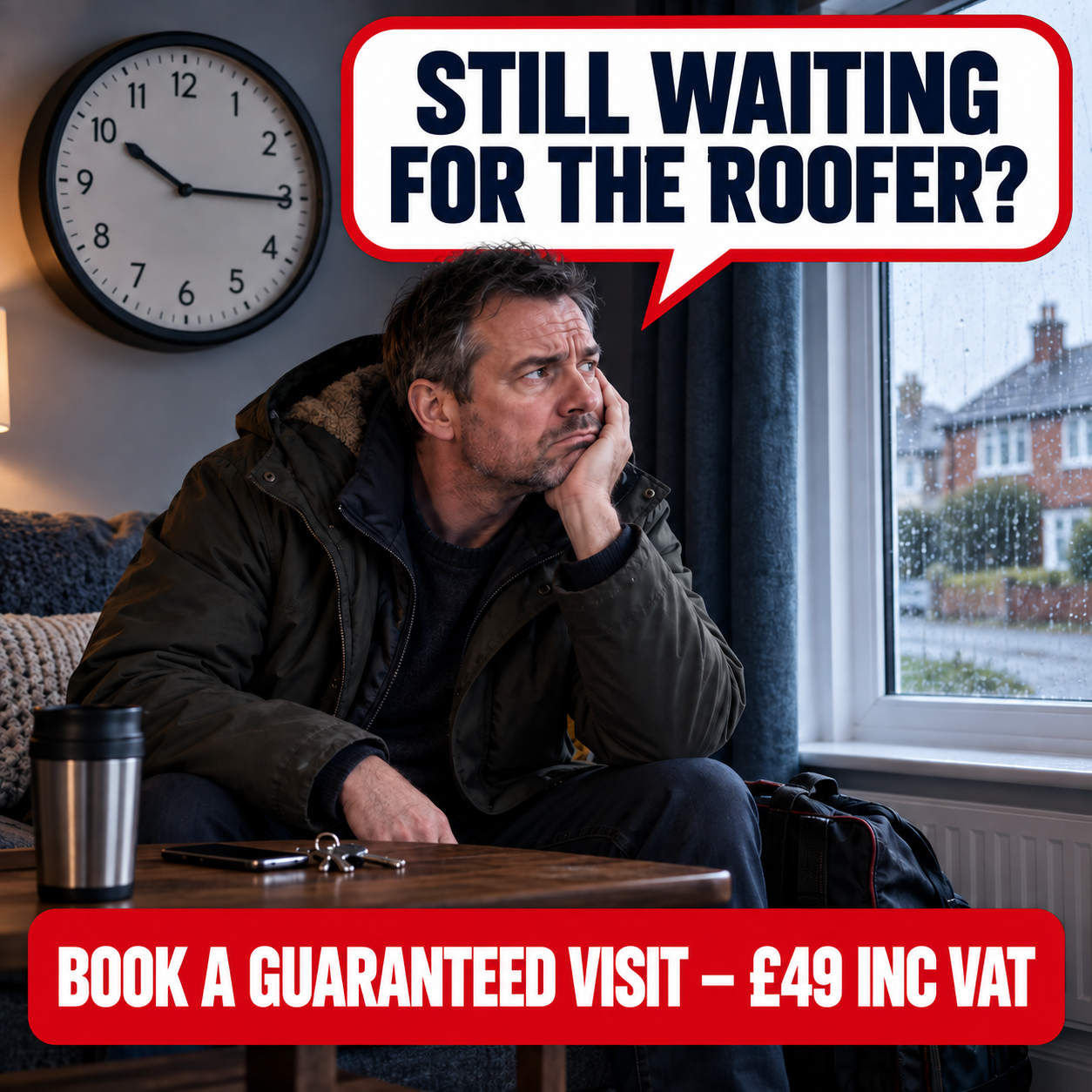 Customer waiting for a roofer: book a guaranteed visit for £49 inc VAT