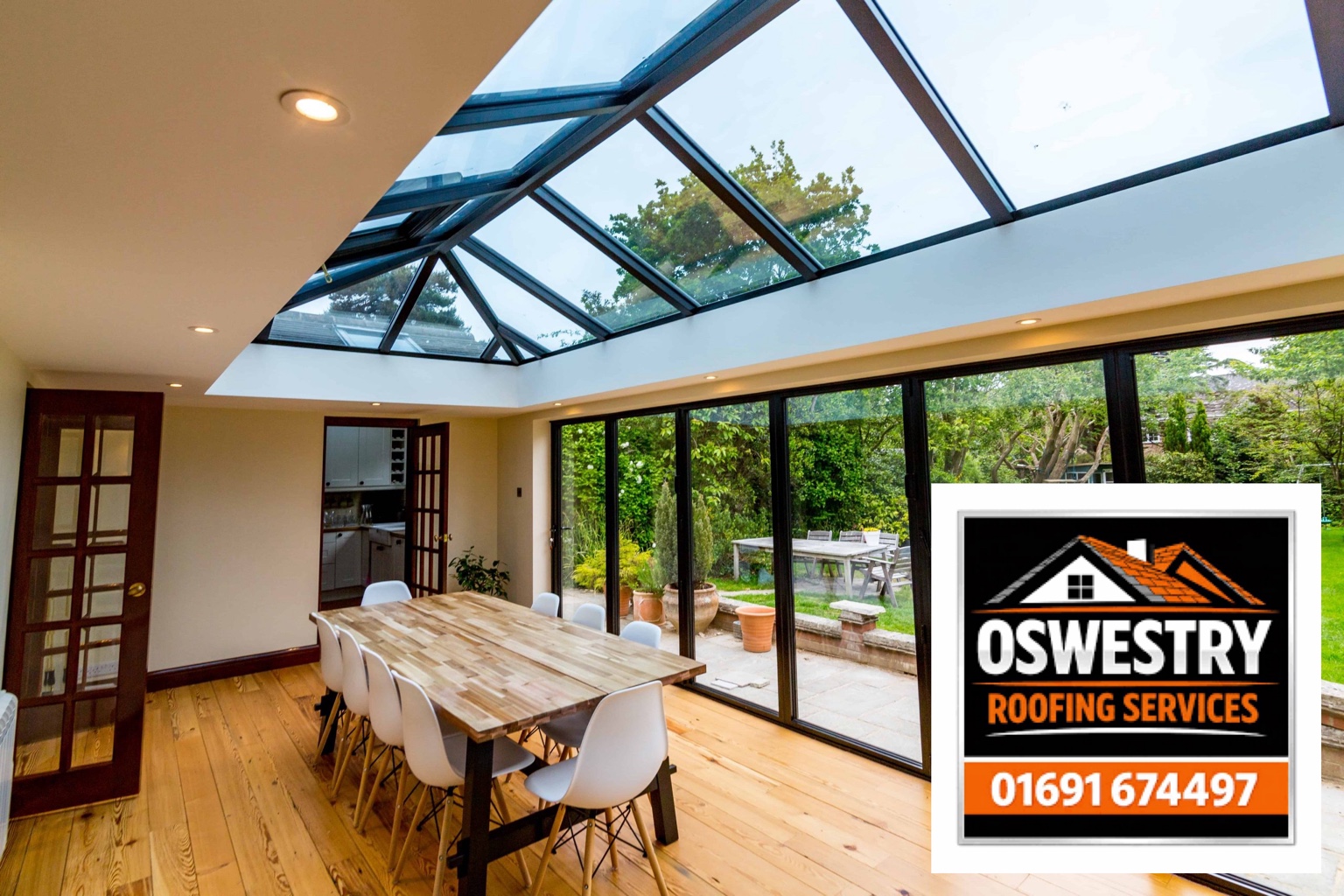 Completed conservatory style grey tiled roof by Oswestry Roofing