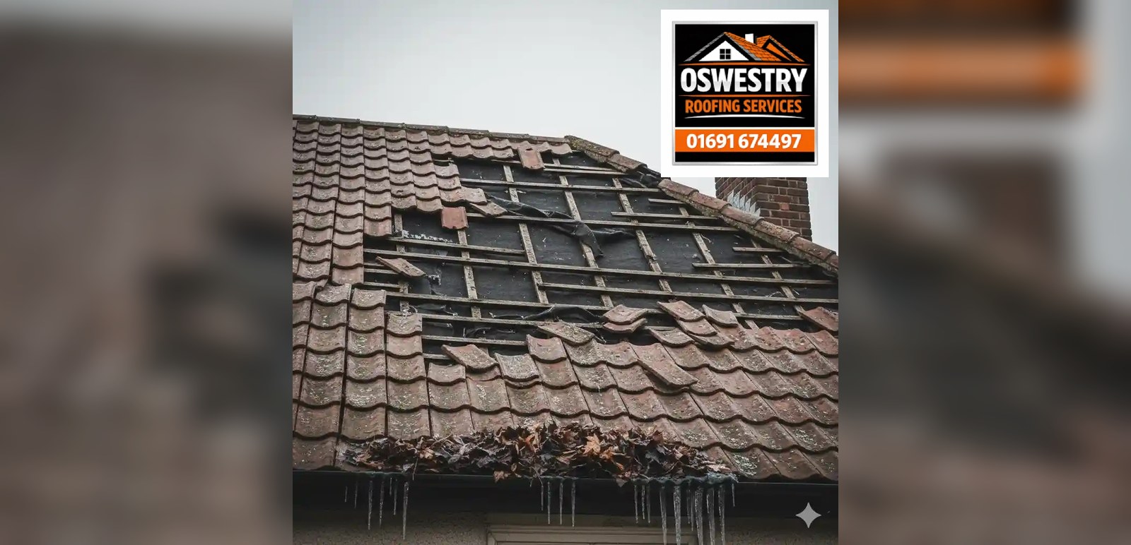 Oswestry Roofing Services Roof Repairs Header Professional roofer carrying out roof repairs, new roofs and roofline work on a residential slate roof in Oswestry, working over new membrane and timber battens