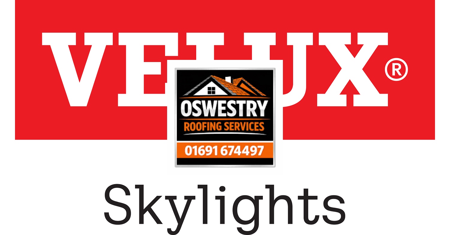 VELUX Skylights logo with Oswestry Roofing Services branding