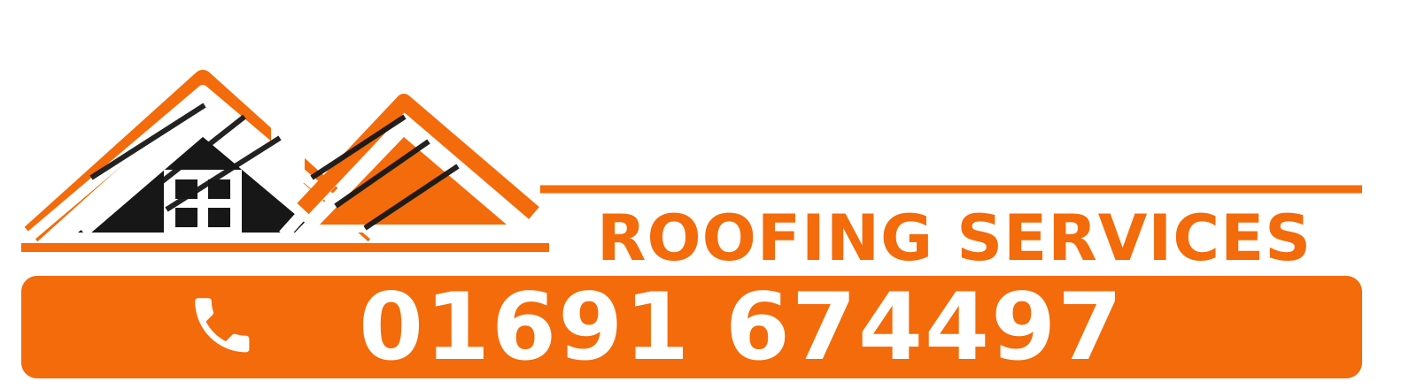 Oswestry Roofing Services orange roofline logo and telephone number 01691 674497, serving Oswestry and nearby villages