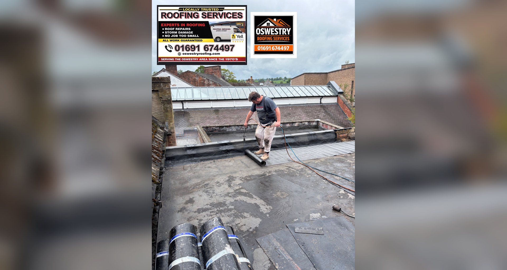 New fascia boards, soffits and black guttering fitted neatly to a residential roofline in Oswestry