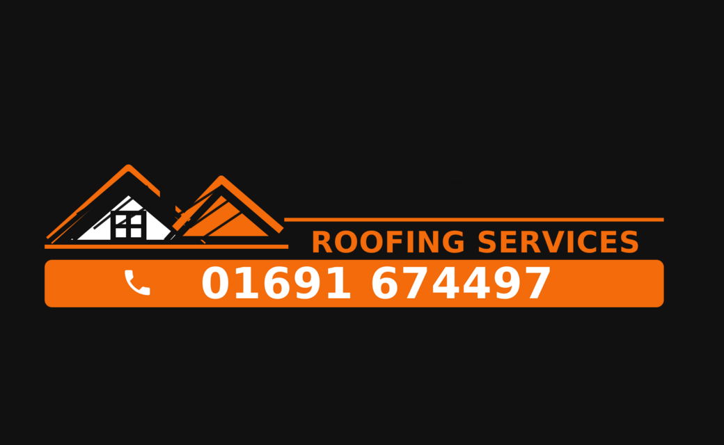 Oswestry Roofing Services orange roofline logo and telephone number 01691 674497, serving Oswestry and nearby villages